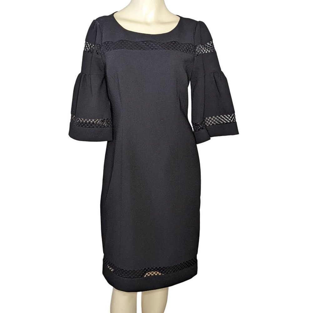 Talbots Mesh Detail Bell Sleeves black sheath Dress Size 4